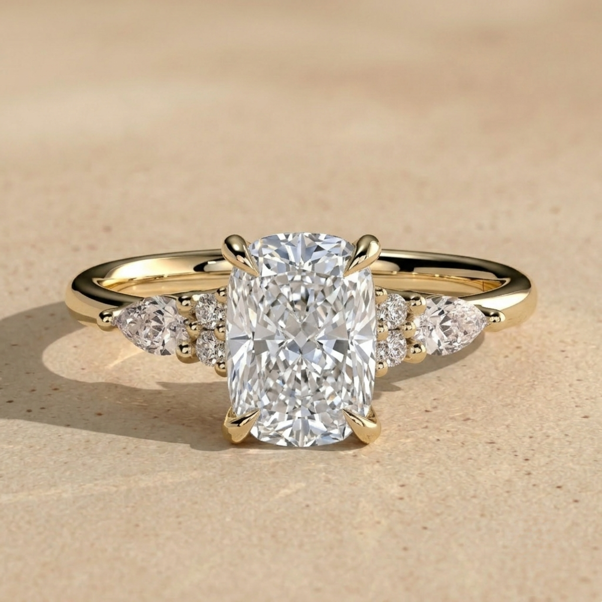 Elongated cushion lab grown diamond engagement ring in 14KT gold
