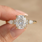 14KT gold elongated cushion cut lab diamond ring