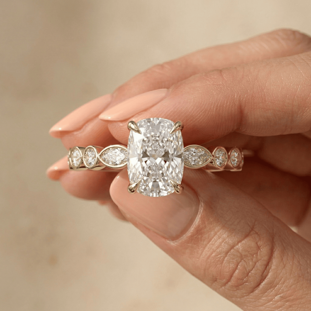 Cushion cut lab diamond bridal promise ring