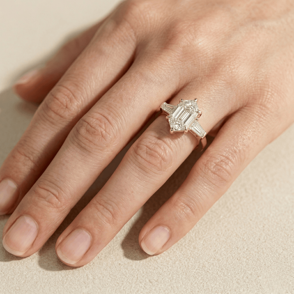 Modern Hexagon Lab Diamond Bridal Ring