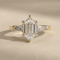 Elongated Hexagon Lab Diamond Three Stone Engagement Ring
