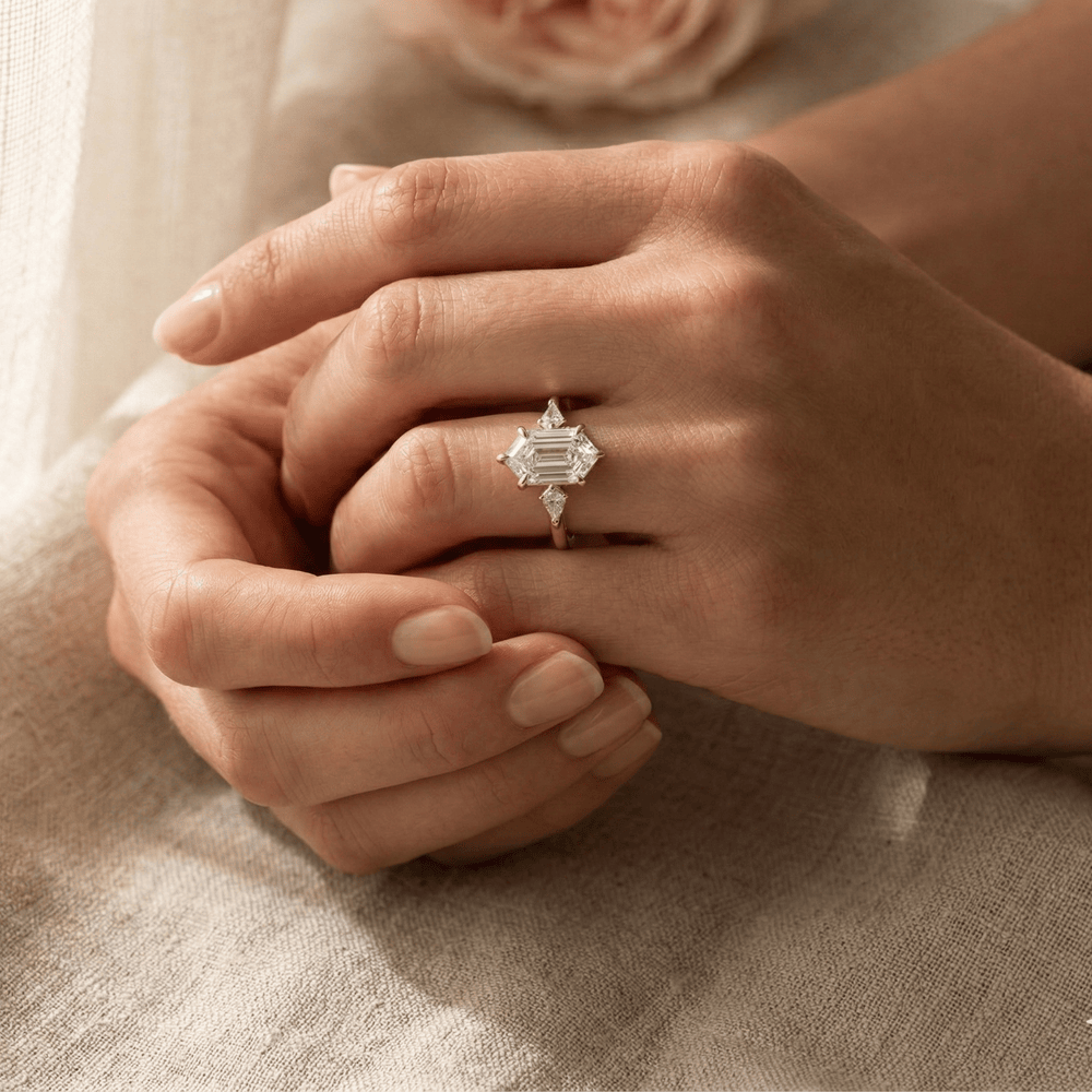 Elegant three stone lab diamond wedding ring for her