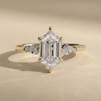 Elongated hexagon lab diamond three stone wedding ring