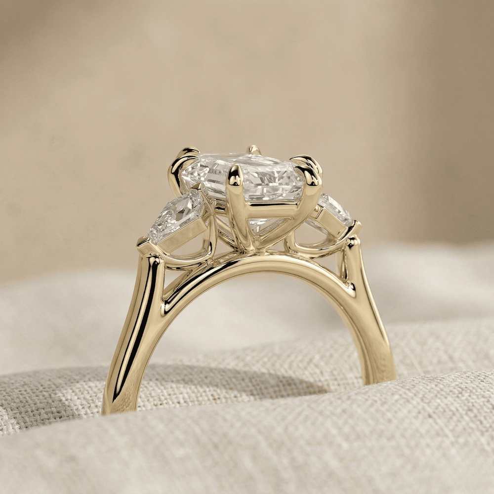 Elongated hexagon bridal ring with side diamonds