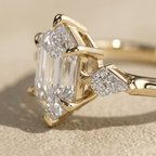 Three stone elongated hexagon diamond ring for women