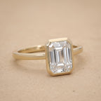 Bezel set emerald lab grown diamond ring side profile