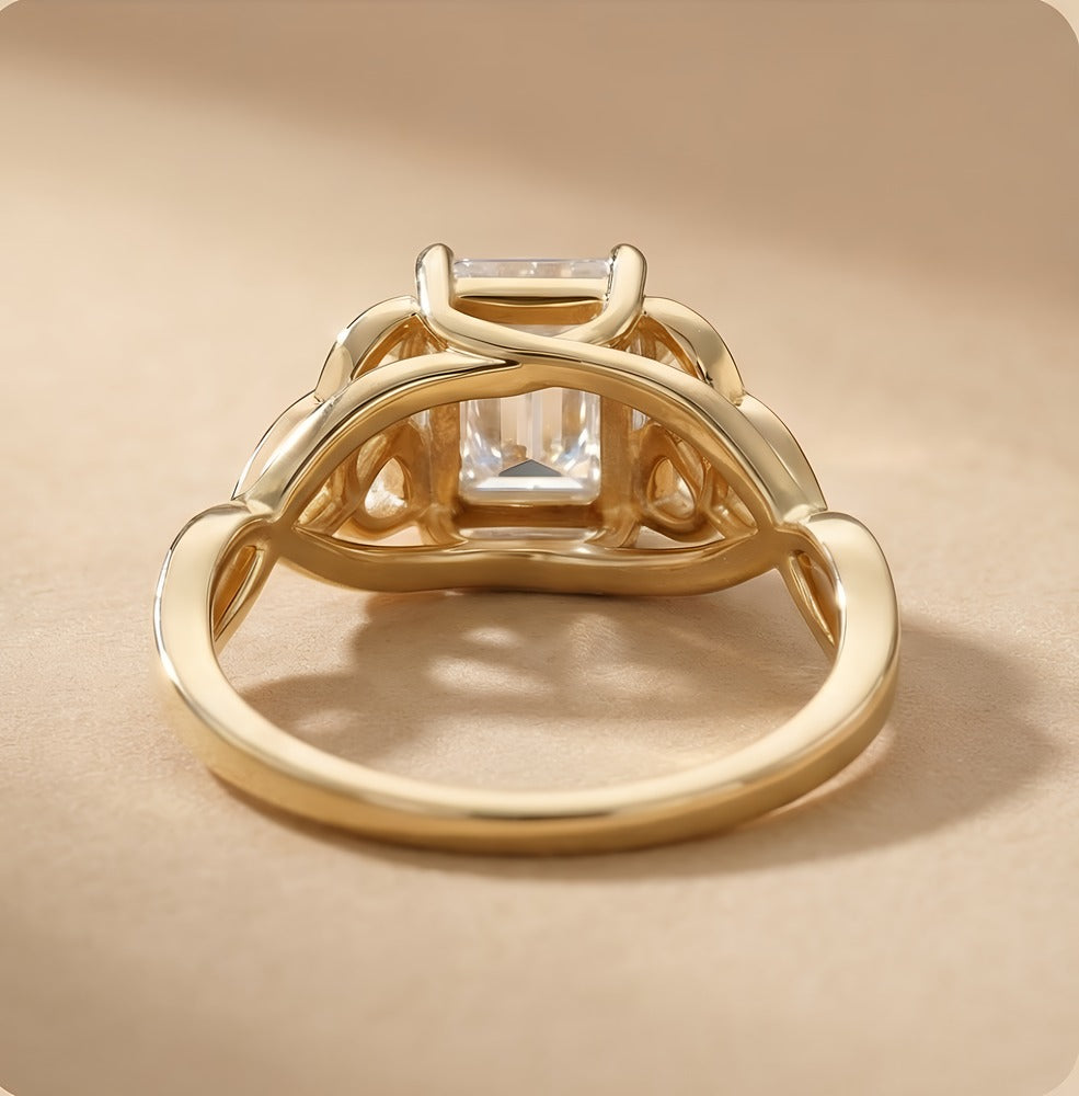 Dainty wedding band matched with Celtic emerald ring