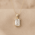 Emerald Cut Bezel Pendant Necklace in Gold Classic Solitaire