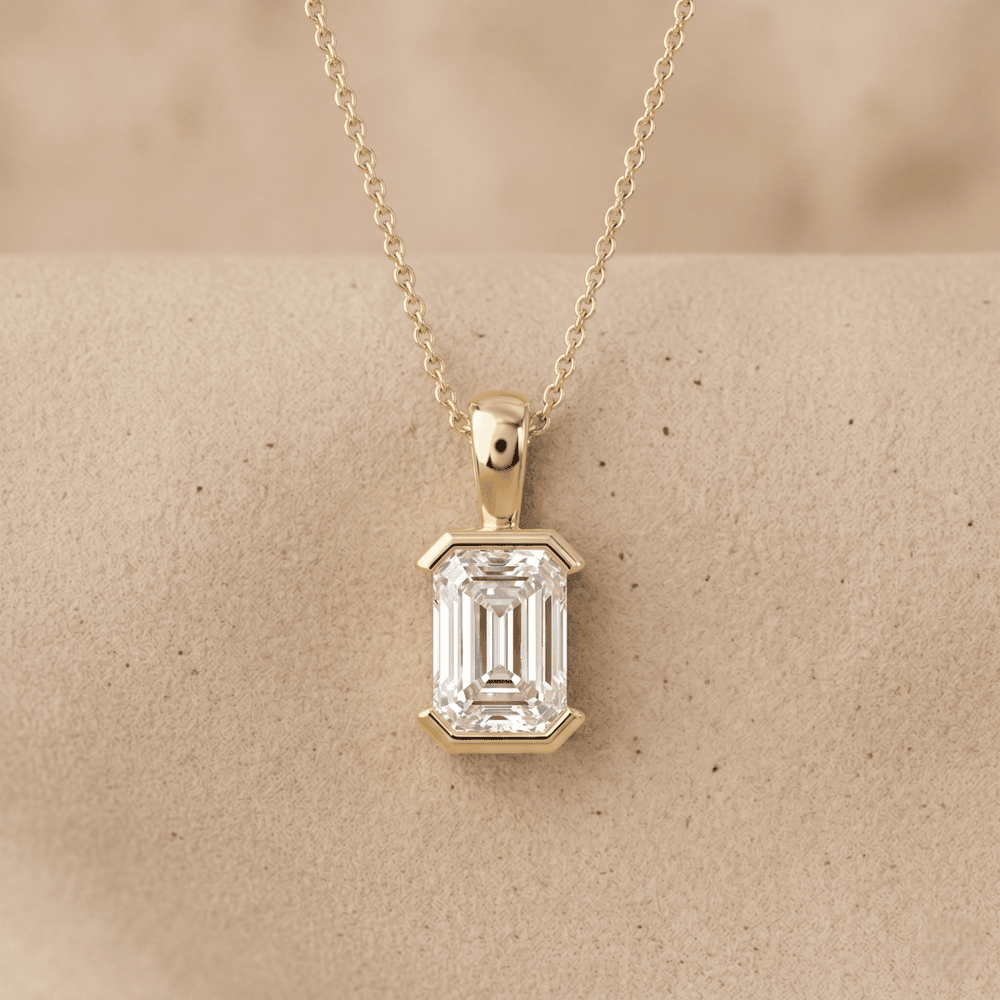 Emerald Cut Bezel Pendant Necklace in Gold Classic Solitaire