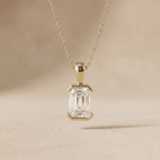 Emerald Cut Bezel Pendant Necklace in Gold Classic Solitaire