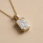 Emerald Cut Bezel Pendant Necklace in Gold Classic Solitaire