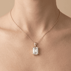 Emerald Cut Bezel Pendant Necklace in Gold Classic Solitaire