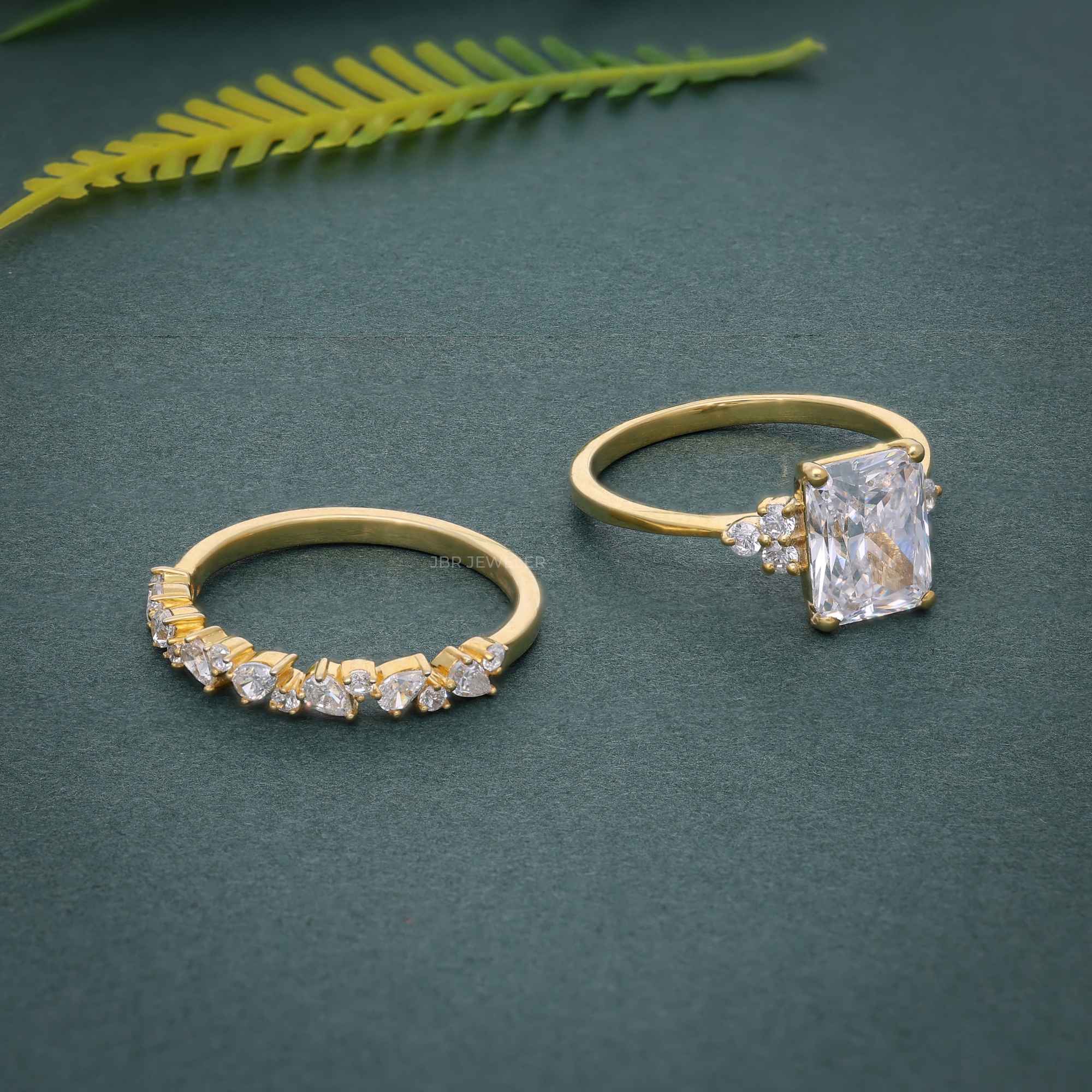 Emerald Cut Cluster Lab grown Diamond Engagement Ring Bridal Sets - JBR Jeweler