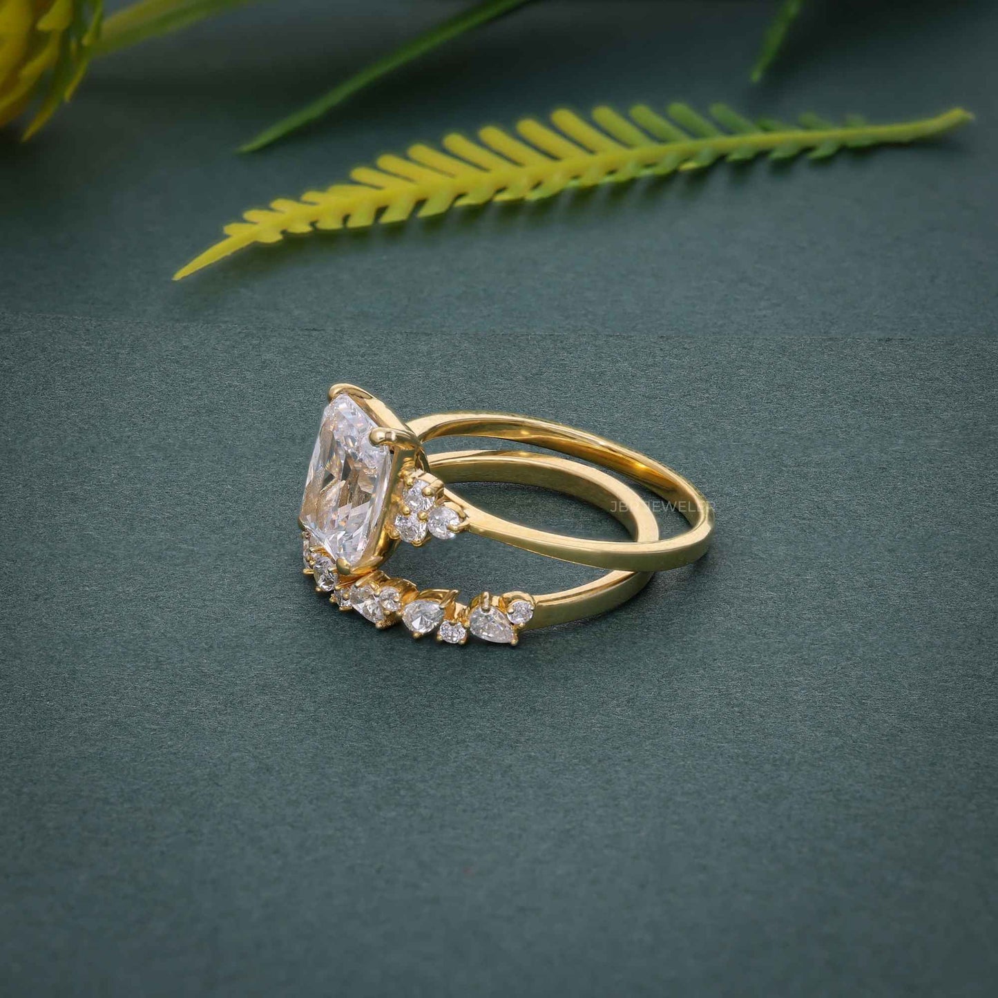 Bague de fiançailles en diamant Moissanite en grappe taille émeraude, ensembles de mariée