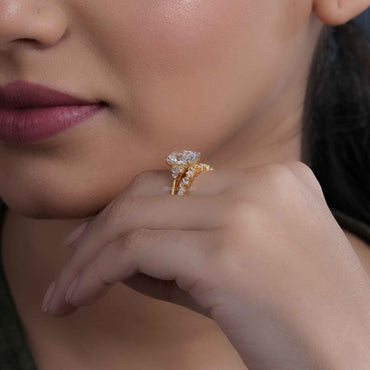 Emerald Cut Cluster Lab grown Diamond Engagement Ring Bridal Sets