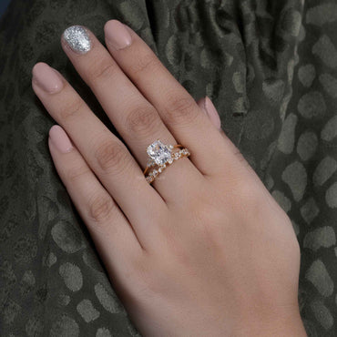 Emerald Cut Cluster Moissanite Diamond Engagement Ring Bridal Sets
