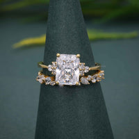 Emerald Cut Cluster Lab grown Diamond Engagement Ring Bridal Sets