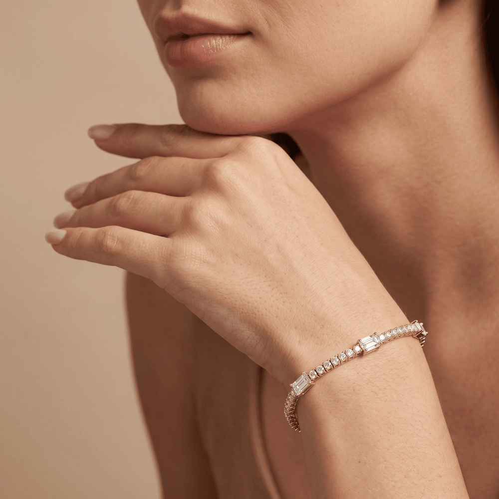 Emerald Cut Diamond Tennis Bracelet  14k Yellow Gold