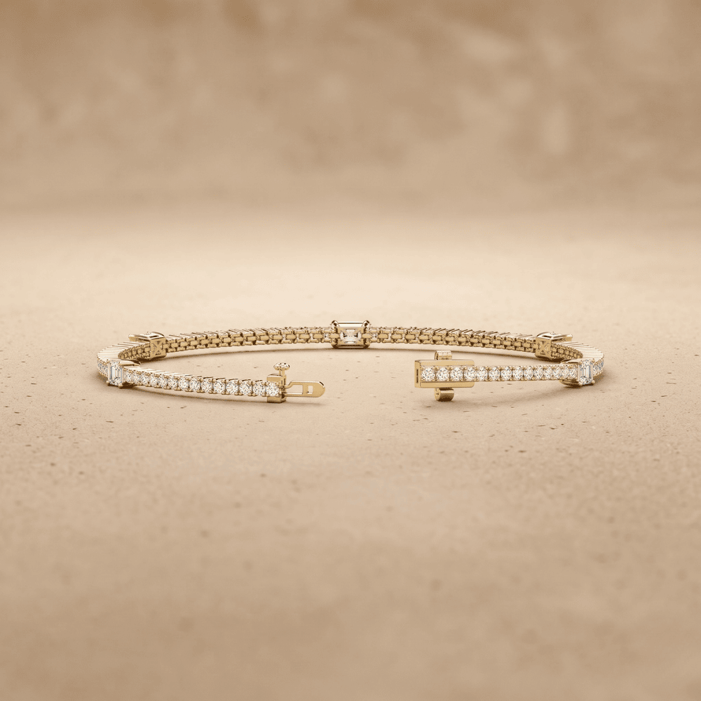 Emerald Cut Diamond Tennis Bracelet  14k Yellow Gold