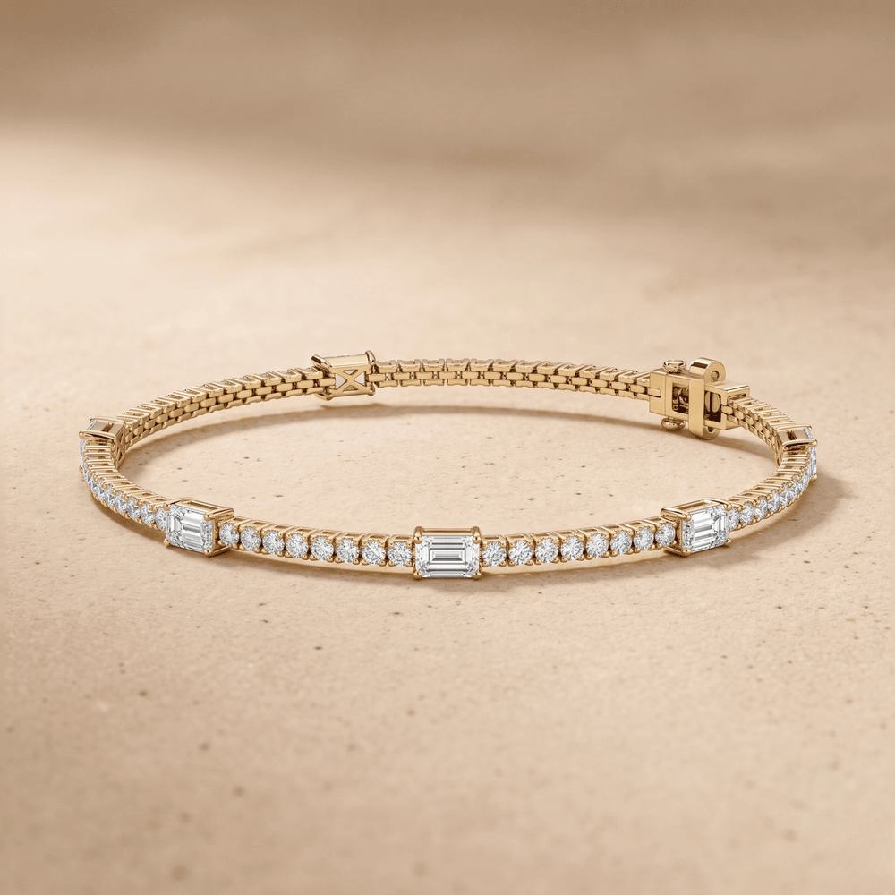 Emerald Cut Diamond Tennis Bracelet  14k Yellow Gold