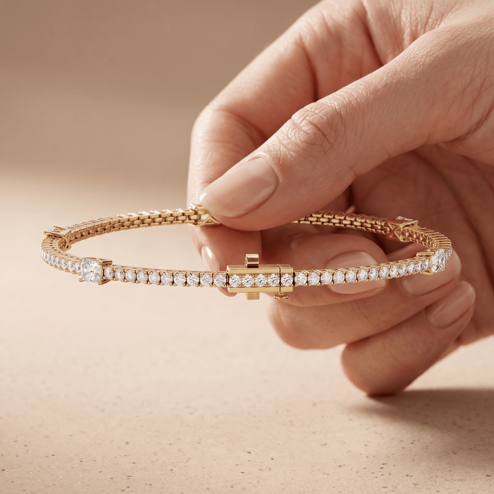 Emerald Cut Diamond Tennis Bracelet  14k Yellow Gold
