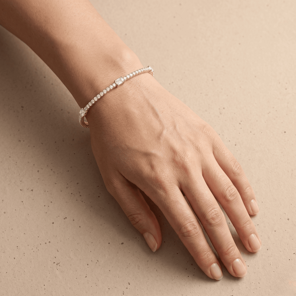 Emerald Cut Diamond Tennis Bracelet  14k Yellow Gold
