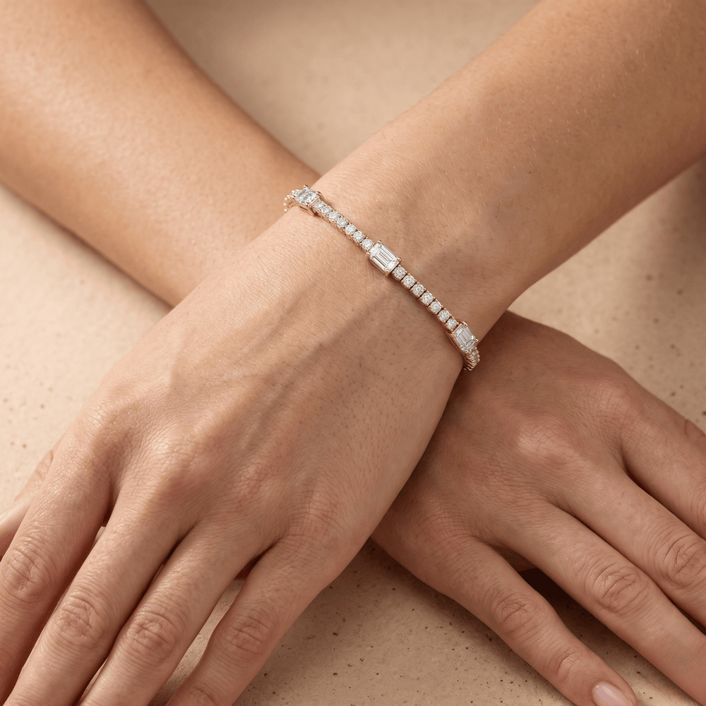 Emerald Cut Diamond Tennis Bracelet  14k Yellow Gold