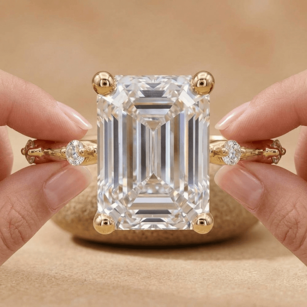 14K gold emerald cut lab grown diamond engagement ring