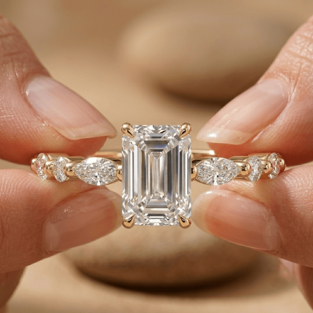 Emerald Cut Lab Grown Diamond Engagement Ring in 14KT Gold - view 2