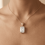 Emerald Cut Lab Grown Diamond Solitaire Pendant 14K 