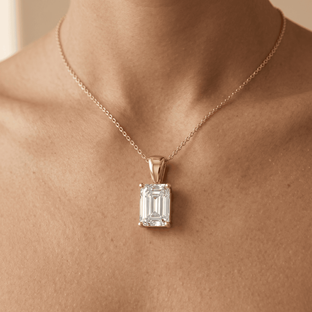 Emerald Cut Lab Grown Diamond Solitaire Pendant 14K 