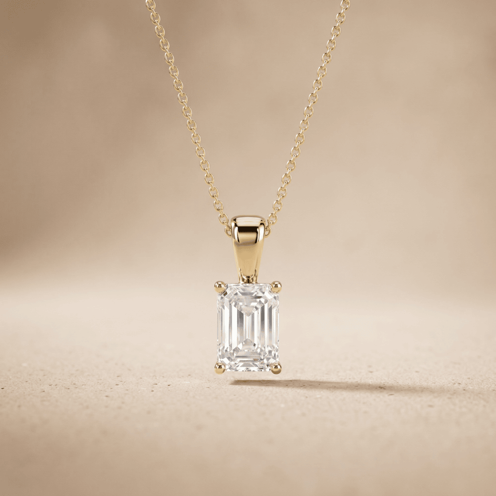 Emerald Cut Lab Grown Diamond Solitaire Pendant 14K 