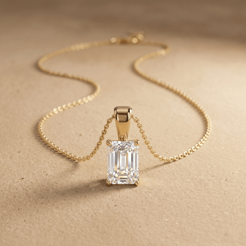 Emerald Cut Lab Grown Diamond Solitaire Pendant 14K 