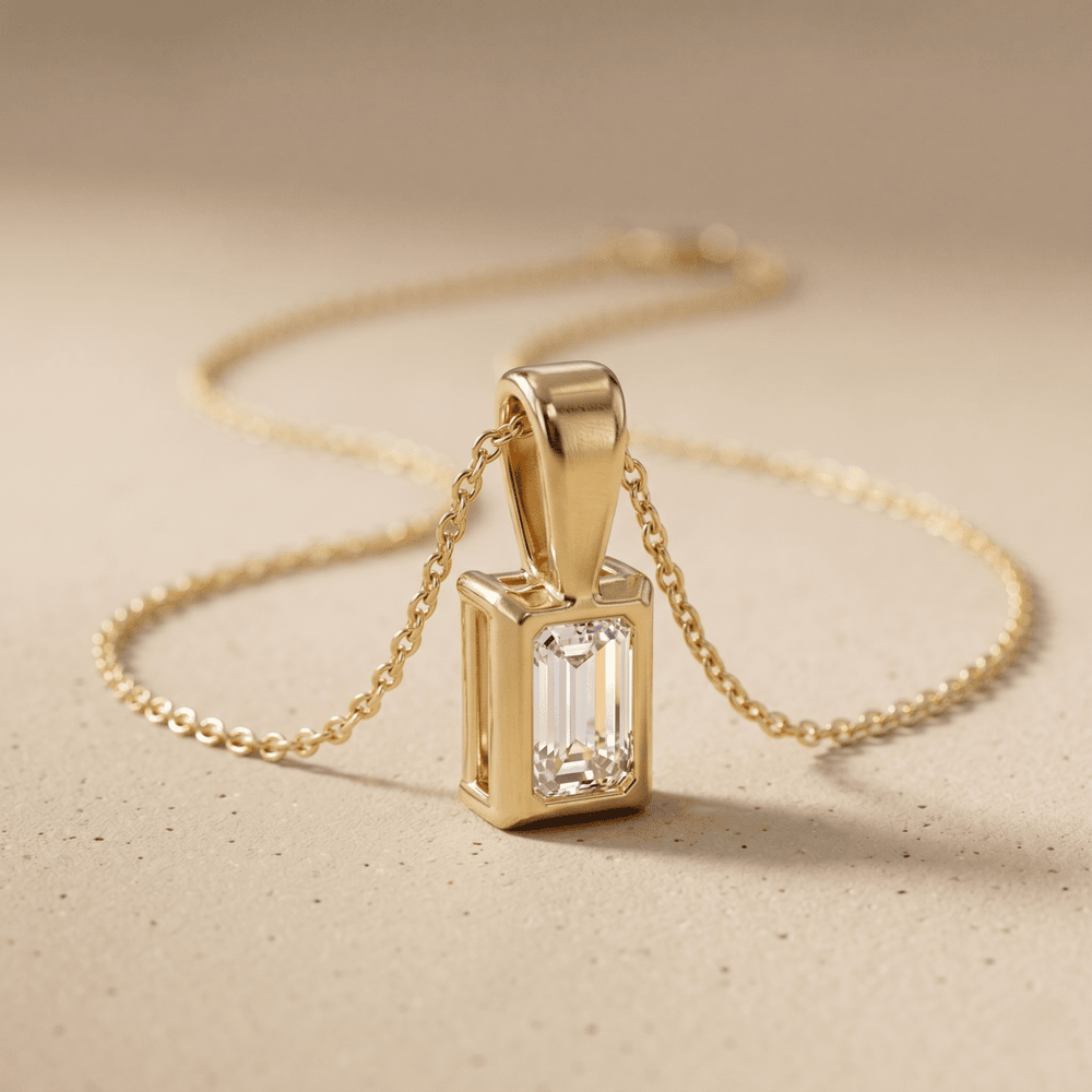 Emerald Cut Lab Grown Diamond Solitaire Pendant 14K 
