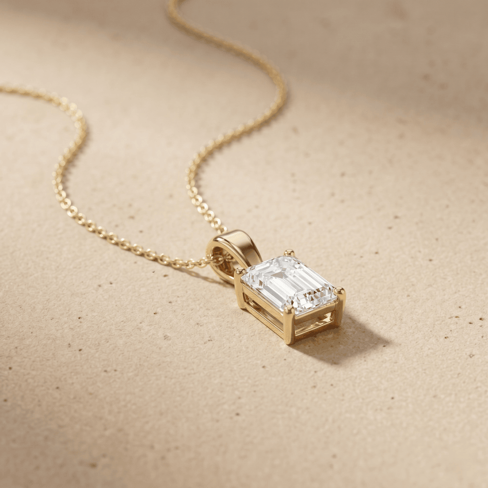 Emerald Cut Lab Grown Diamond Solitaire Pendant 14K 