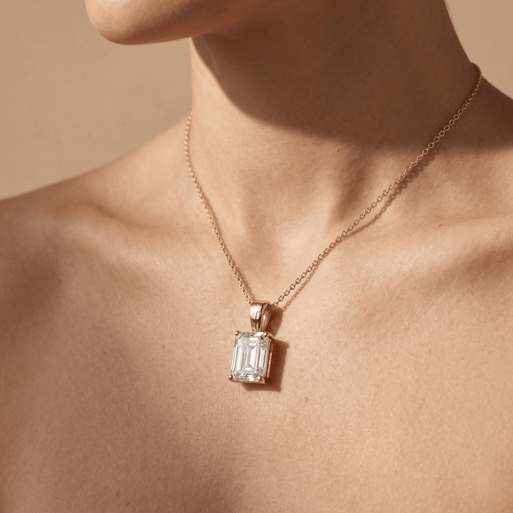 Emerald Cut Lab Grown Diamond Solitaire Pendant 14K 