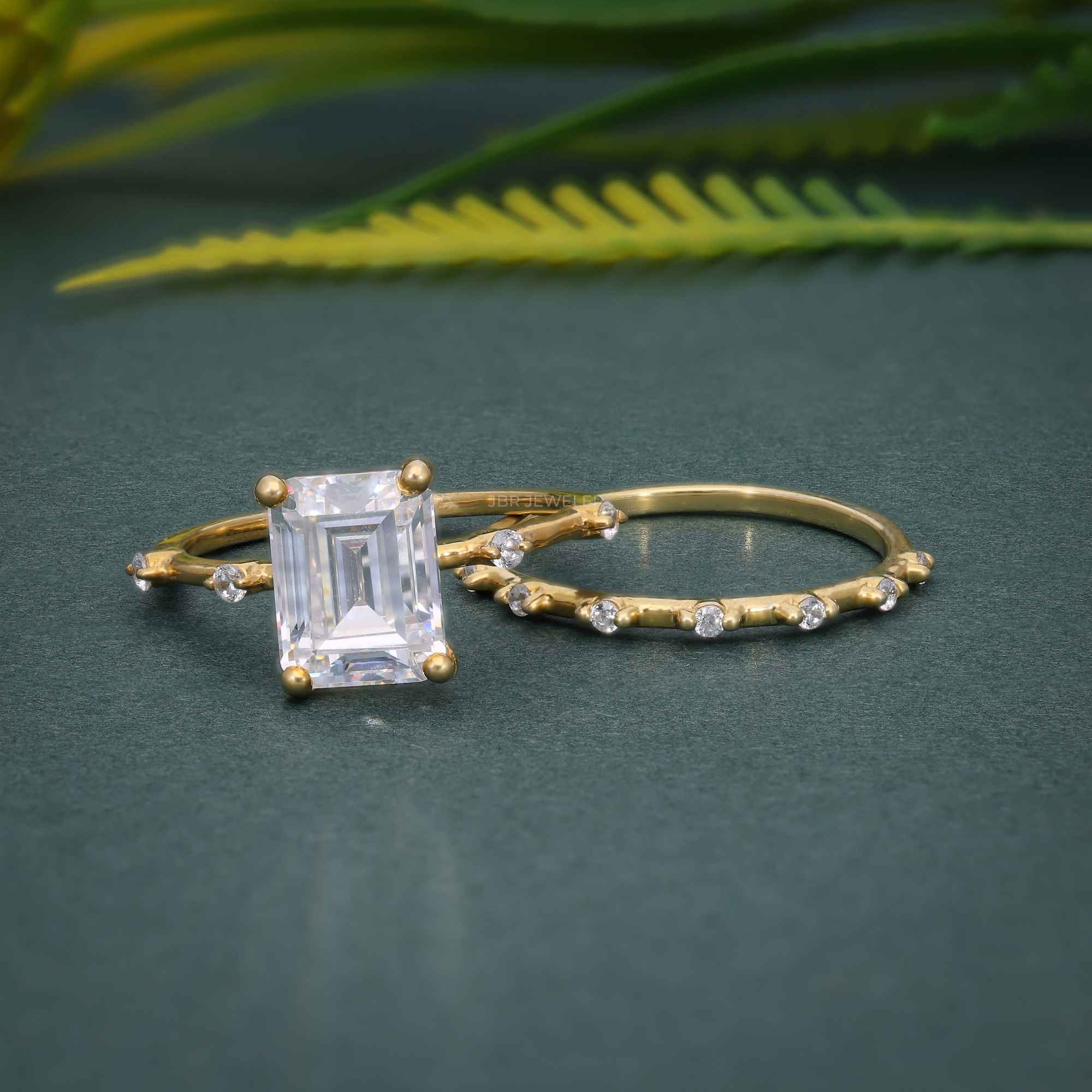 Emerald Cut Moissanite Engagement Ring With Matching Bridal Ring Set