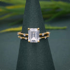 Emerald Cut Moissanite Engagement Ring With Matching Bridal Ring Set - JBR Jeweler