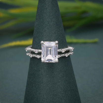 Emerald Cut Lab Grown Engagement Ring With Matching Bridal Ring Set