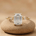 Emerald cut moissanite thin gold engagement ring for her