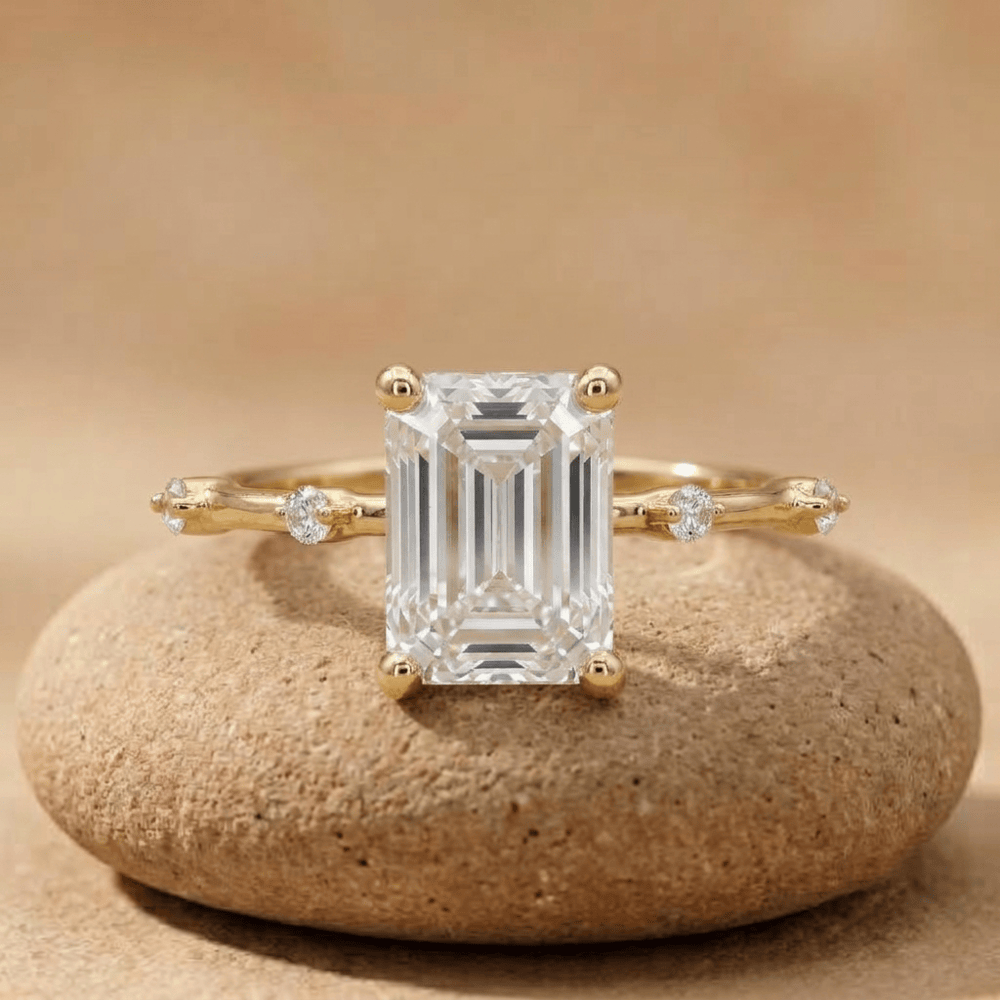 Emerald cut moissanite thin gold engagement ring for her
