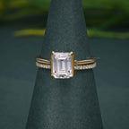 Emerald Cut Solitaire Lab Grown Diamond Semi Bezel Wedding Ring Sets With Matching Band - JBR Jeweler