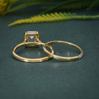 Emerald Cut Solitaire Moissanite Diamond Semi Bezel Wedding Ring Sets With Matching Band - JBR Jeweler