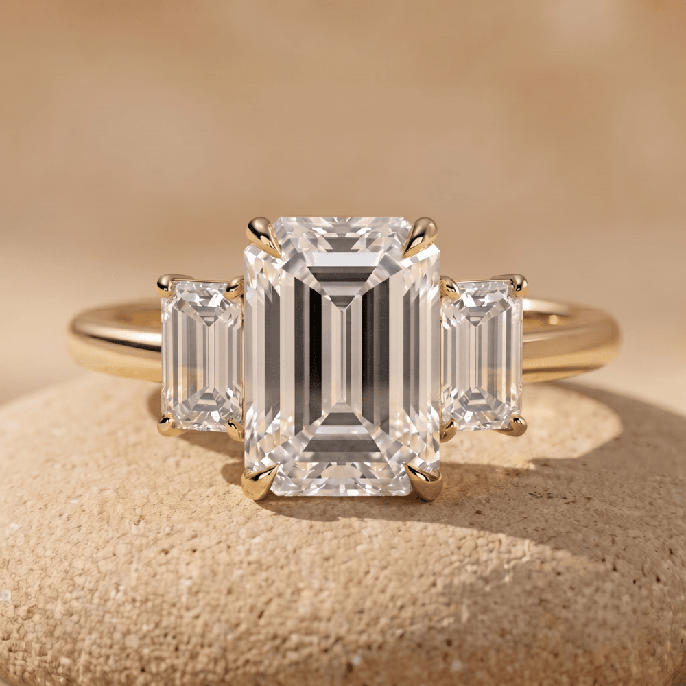 Emerald lab diamond engagement ring for a golden anniversary gift