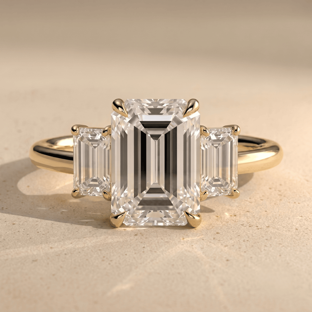 Gold emerald diamond ring for wedding anniversary gift
