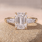 Emerald lab diamond side baguette 14K gold engagement ring