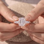 Emerald cut lab grown diamond ring with baguette side stones