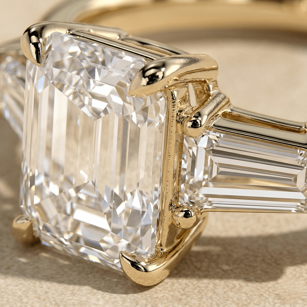 Elegant emerald cut lab diamond ring in 14K gold