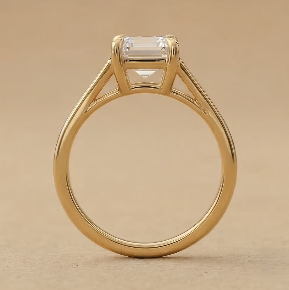 Split shank solitaire ring side profile view