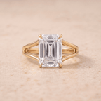 Emerald lab grown split shank solitaire ring front view